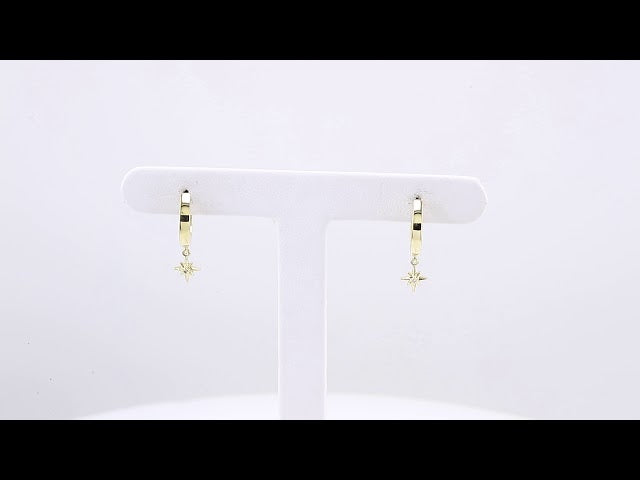 14K Yellow Gold .0075 CTW Natural Diamond Star Hinged Hoop Earrings