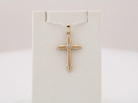 14K Yellow Gold 22.5x15.5 mm .01 CT Natural Diamond Cross Pendant 