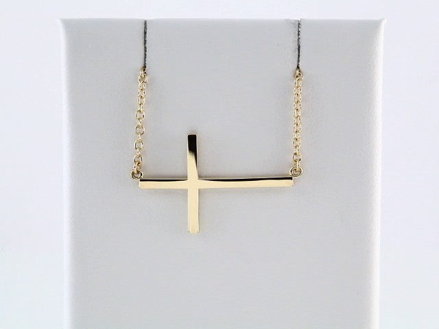 14K Yellow Gold 28x16.2 mm Sideways Cross 16-18" Necklace