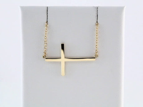 14K Yellow Gold 28x16.2 mm Sideways Cross 16-18" Necklace