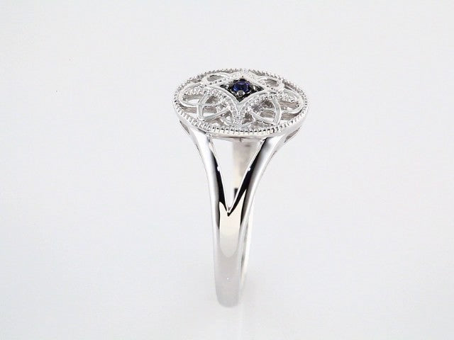 Sterling Silver Natural Blue Sapphire Granulated Filigree Ring