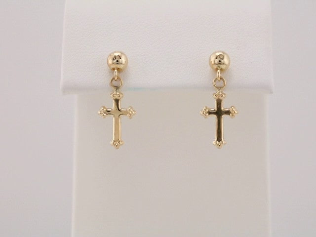 14K Yellow 11x8 mm Cross Earrings