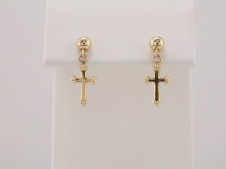 14K Yellow 11x8 mm Cross Earrings