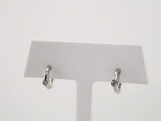 14K White Gold 1/8 CTW  Natural Diamond Huggie Hoop Earrings