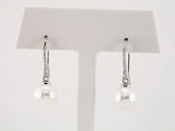 14K White Gold Cultured White Freshwater Pearl & 1/8 CTW Natural Diamond Earrings