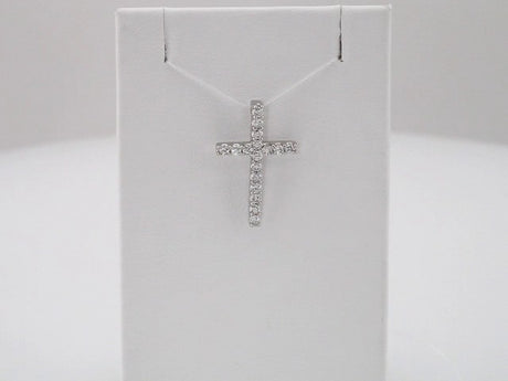 14K White 1/5 CTW Natural Diamond Petite Cross Pendant