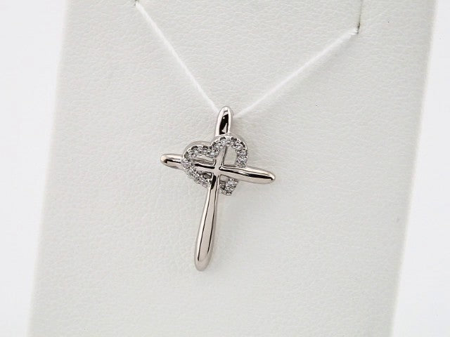 Platinum .04 CTW Natural Diamond Heart & Cross Pendant 