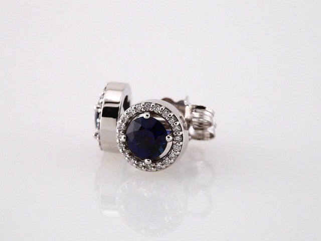 14K White Natural Blue Sapphire & 1/10 CTW Natural Diamond Earrings